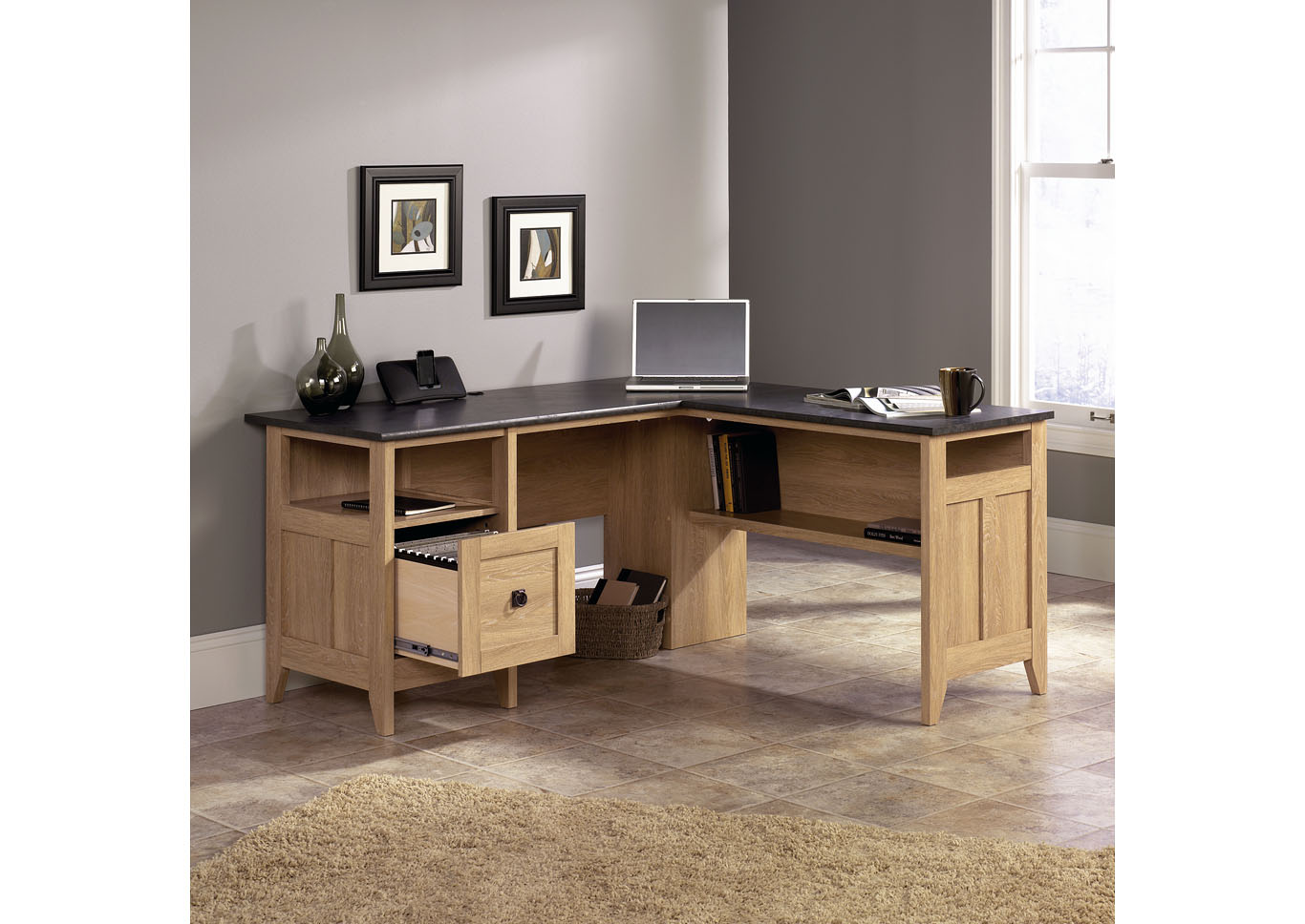 August Hill Dover Oak L-Desk,Sauder